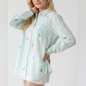 NWT Lucky Brand Light Green Mojito Embroidered Shirt